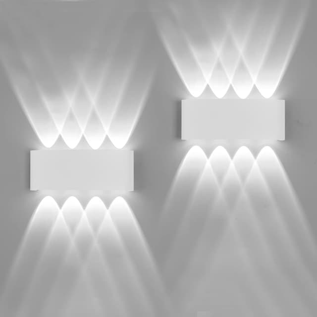 FUPE 2 Stücke Wandleuchte Aussen/Innen LED Wandlampe Außen 16W 1600LM Wandbeleuchtung Up and Downlight IP65 Wasserdichte moderne Aluminium Scheinwerfer Wandleuchten(weißes 6500K kaltes Licht) Weiß/6500k/Kaltlicht 16W (2 Stück)
