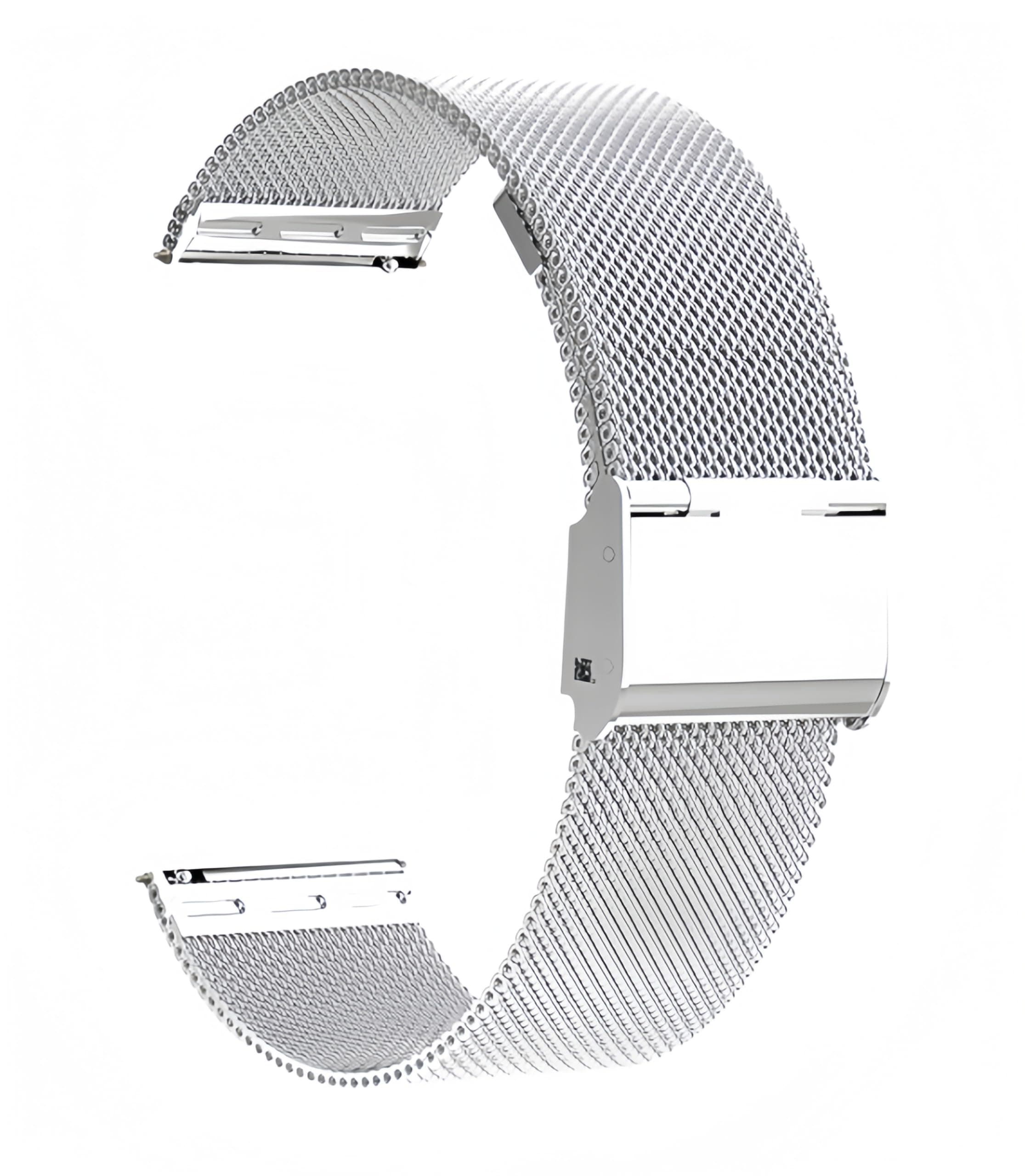 Microwear Uhrenarmband,16mm 18mm 20mm 22mm Ersatz Edelstahl Metallgitterband,Schnellverschluss Uhrenarmband Metallschraube,Smart Watch Armbänder für Männer Frauen 16mm Argenté