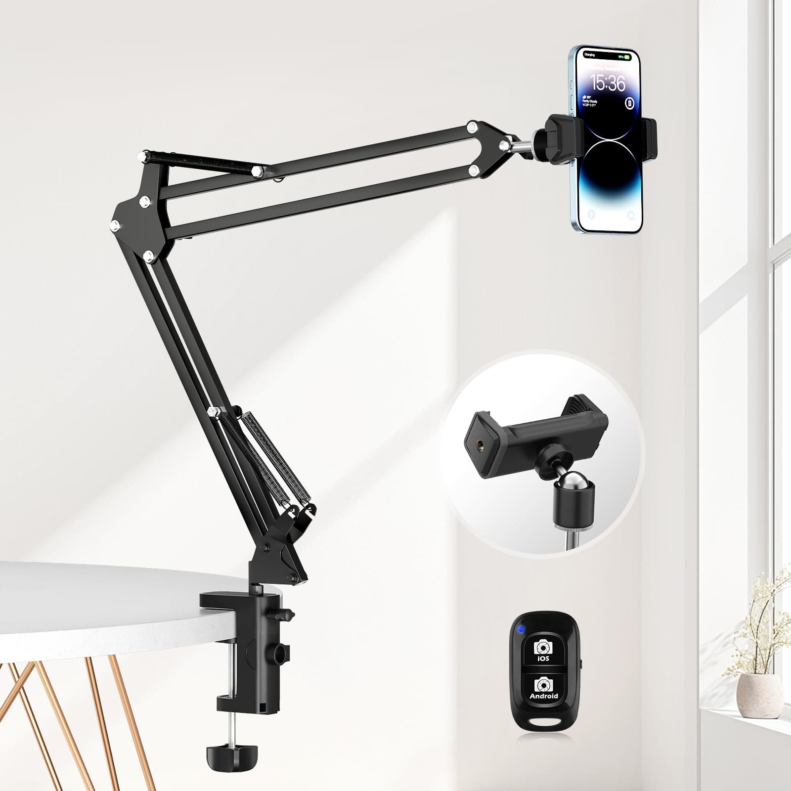 UBeesize Overhead Stativ Handy, Tischstativ Kamera mit Flexiblem Gelenkarm und Tischklemme Handy Gelenkarmhalterung Handys und Kameras Schraube Langarm Handyhalter für Videoaufzeichnung, Live-Stream