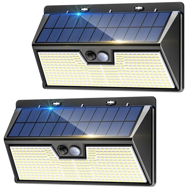 nipify Solarlampen für Außen mit Bewegungsmelder, 2 Stück 318 LED Solar Aussenleuchte Lampe Wasserdichte, 3 Modi Superhelle Solarleuchte Wandleuchte für Aussen Garten Hauswand 2 Stück Kaltweiss
