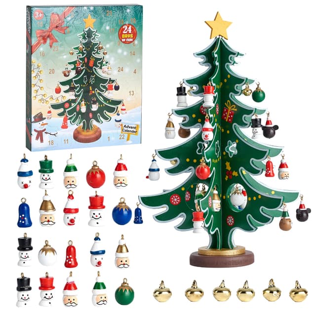 Douthfolle Adventskalender 2024,36cm Weihnachtsbaum Adventskalender 2024 mit 30 Ornamenten 24 Tage Weihnachten Countdown Adventskalender Mini Weihnachtsbaum Weihnachtsdeko Anhänger zum Basteln
