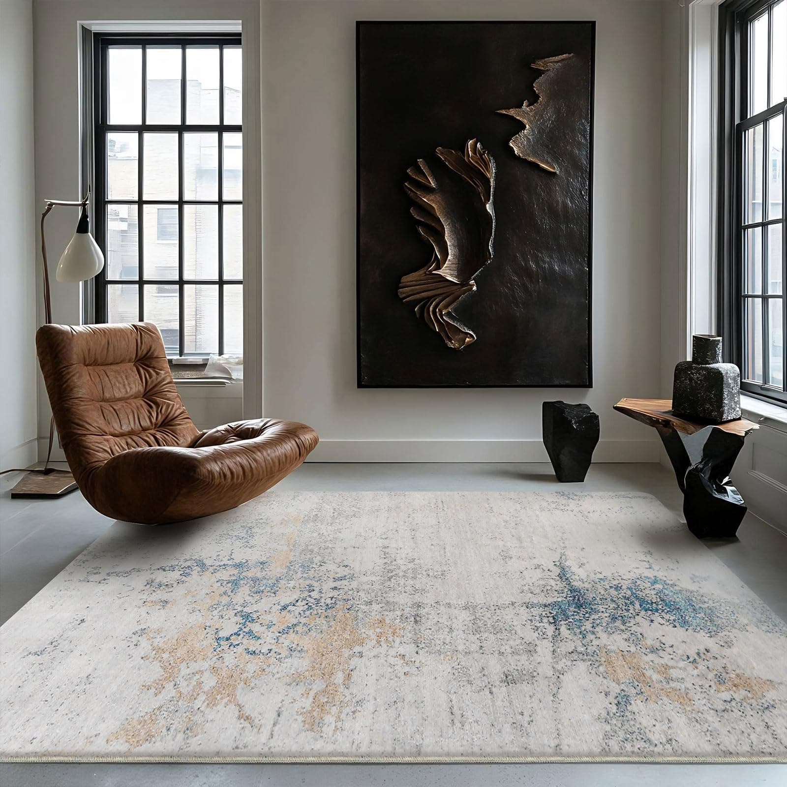 Safunion Teppich Wohnzimmer Schlafzimmer KurzFlor Modern Teppiche Groß Weich rutschfest Abstrakte (Blau/Multi, 120 x 160 cm) 120 x 160 cm (Rechteckig) Blau/Multi