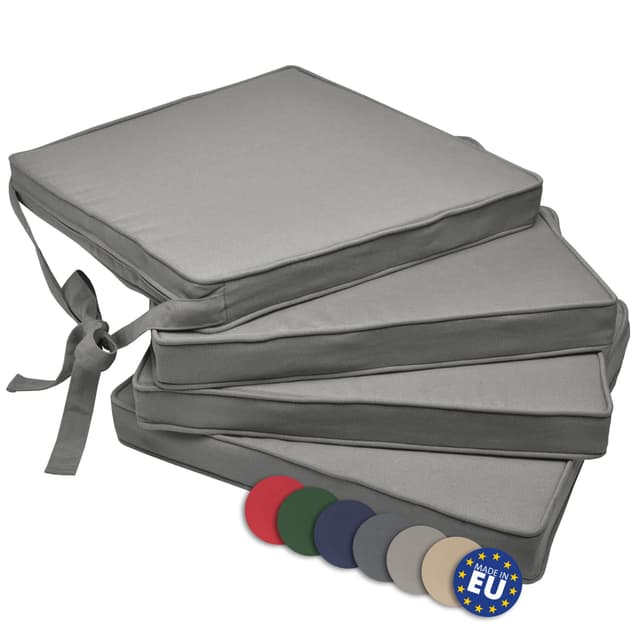 Beautissu Loft SK Stuhlkissen 45x40 cm Grau - 4er Set Stuhlpolster mit Bändern Sitzkissen für Stühle, Sitzpolster Set rutschfest mit Befestigungsbändern Sitzauflage Polsterauflage 4 Stück (1er Pack) Hellgrau