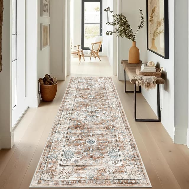 Enyhom Teppich Läufer, 60 x 180 cm Extra Lange Läufer Teppiche für Flur rutschfest Waschküche Maschine Waschbar Küche Bodenmatte für Eingang Schlafzimmer Treppe Badezimmer, Cremefarben Cremefarben 60 x 180 cm