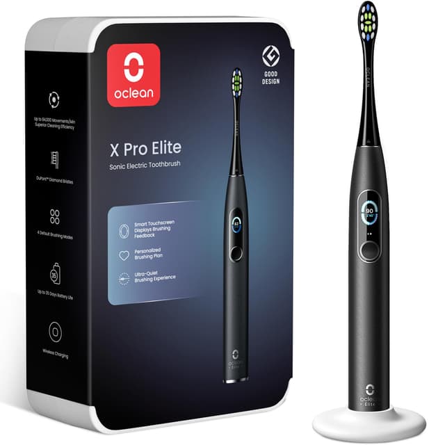 Oclean Schallzahnbürste X Series Pro Elite mit 8 Bereichsverfolgung, Elektrische Zahnbürste mit 4 Putzmodi, Sonic Electric Toothbrush mit Leiser Motor, 35 Tage Akkulaufzeit & Kabelloses Laden, Schwarz X Pro Elite Schwarz