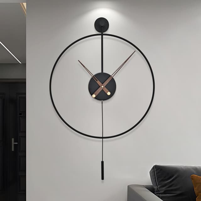 Große moderne Pendel-Wanduhr für Wohnzimmer Küche Büro Schlafzimmer – Minimalistische Design Wanduhren, Batteriebetrieben tickt nicht geräuschloses Uhrwerk runde Metall-Wanduhren, Heimdekoration,60 CM 60CM Schwarz mit Pendel