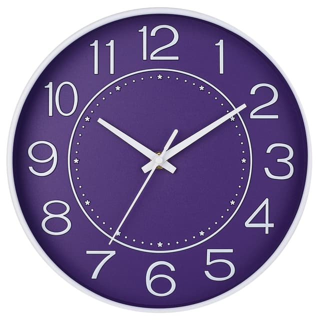 HZDHCLH 25cm Modern Quartz Lautlos Wanduhr Arabisch Ziffer Schleichende Sekunde ohne Ticken für Dekoration Wohnzimmer, Küche, Büro, Schlafzimmer（Lila）