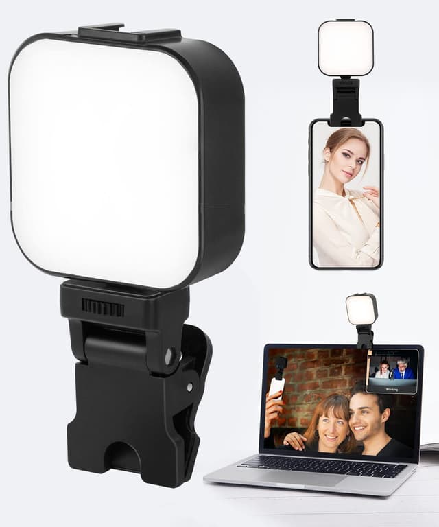 64 LED Handy Selfie Licht - 5 Lichtmodi Clip Fotolicht Phone Selfi Light Klammer Videoleuchte Handylicht Portable Kameralicht für iPhone, Videokonferenz, TikTok, Laptop Quadrat