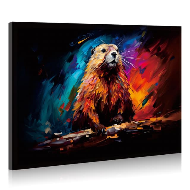 JBER Murmeltier Leinwand Gemälde Wandkunst, geeignet für Badezimmer Dekoration, Poster Home Decor, lustige Tier Dekoration, gerahmt, 60 X 40cm Murmeltier 60L x 40B cm