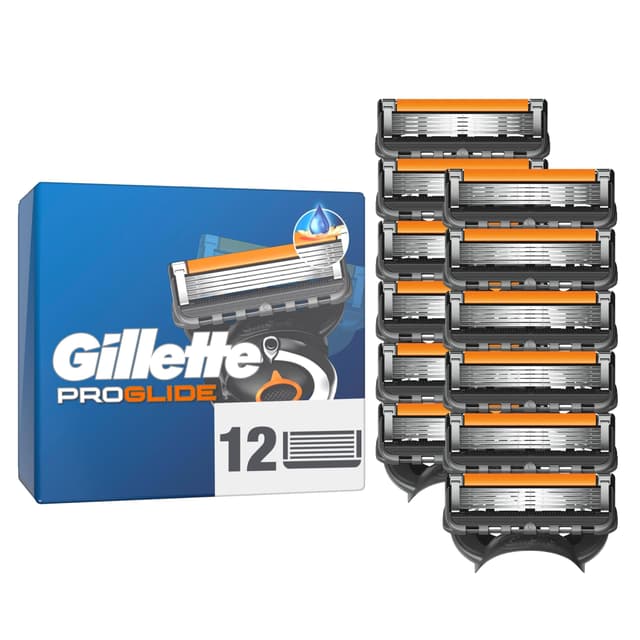 Gillette Proglide Klingen, 12 Original Ersatzklingen, Rasierklingen für Herren, 2x Gleitstreifen vor und nach den Klingen und EverGlide Gleitstreifen für unglaubliche Gründlichkeit und Komfort NEU 1 stück (12er Pack)