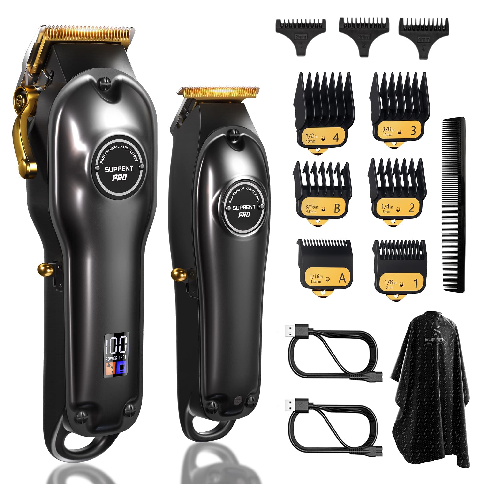 SUPRENT Haarschneidemaschine Professionelle und Trimmer- Haarschneider Set für Herren Zero Gap, Kabelloses Friseur Haarschneidemaschine Profi mit LED-Display (Schwarz)