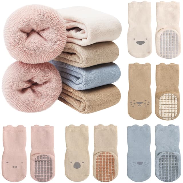 Adorel Baby Stoppersocken Gefüttert Baumwolle Winter ABS Socken 5er-Pack 1-3 Jahre Süße Tiere