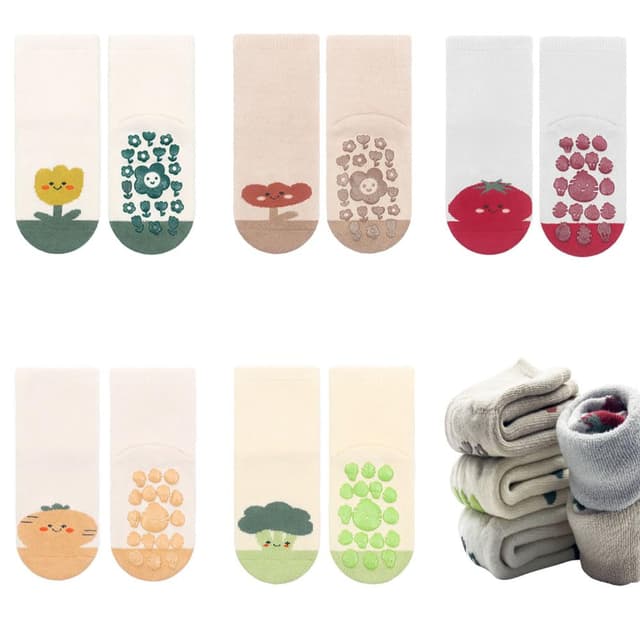 FedMois 5er Pack Baby Kleinkinder ABS rutschfeste Wintersocken dicke Thermosocken Baumwolle 3-5 Jahre Pflanzen