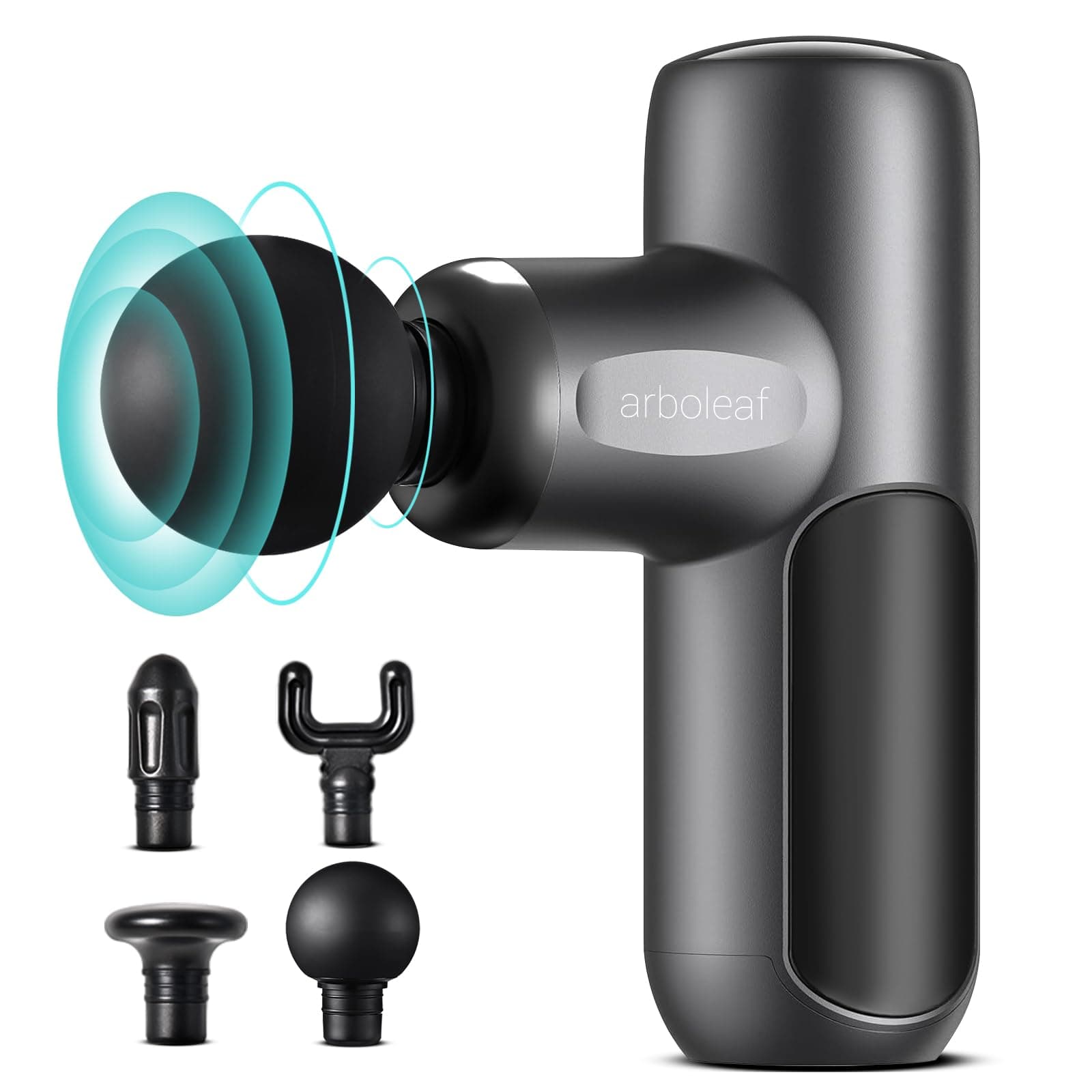 arboleaf Massagepistole mini Massage Gun 0,39kg mit 5 Geschwidigkeiten & 4 Massageköpfe, Handmassagegerät 3200U/Min mit flüsterleisem Motor, Muskelpistole für Zuhause, Fitness und Reisen Schwarz-cm20f
