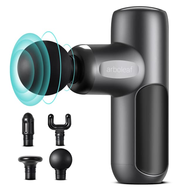 arboleaf Massagepistole mini Massage Gun 0,39kg mit 5 Geschwidigkeiten & 4 Massageköpfe, Handmassagegerät 3200U/Min mit flüsterleisem Motor, Muskelpistole für Zuhause, Fitness und Reisen Schwarz-cm20f