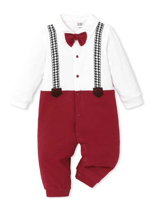 PATPAT Baby Strampler Neugeborene Jungen Body Schlafanzug ohne Füße, Elegantes Babykleidung Set mit Fliege, Rotes Hemd, 95% Baumwolle,Lustige Geschenk für Hochzeit oder Fotoshooting 0-18 Monate 12-18 Monate Rotwein