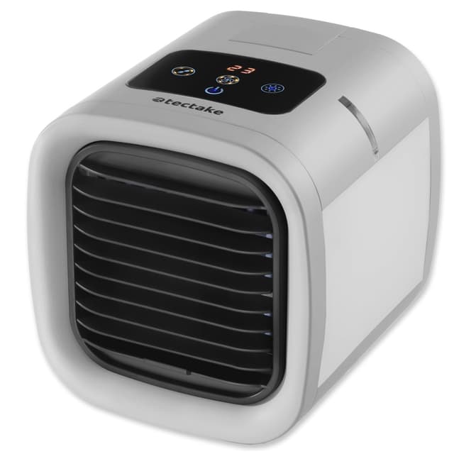 tectake® Luftkühler mit LED, mobile Klimaanlage ohne Abluftschlauch, Ventilator mit Wasserkühlung, Klimagerät, Air Conditioner, Tischventilator und Luftbefeuchter in einem, Mini Klimaanlage - grau