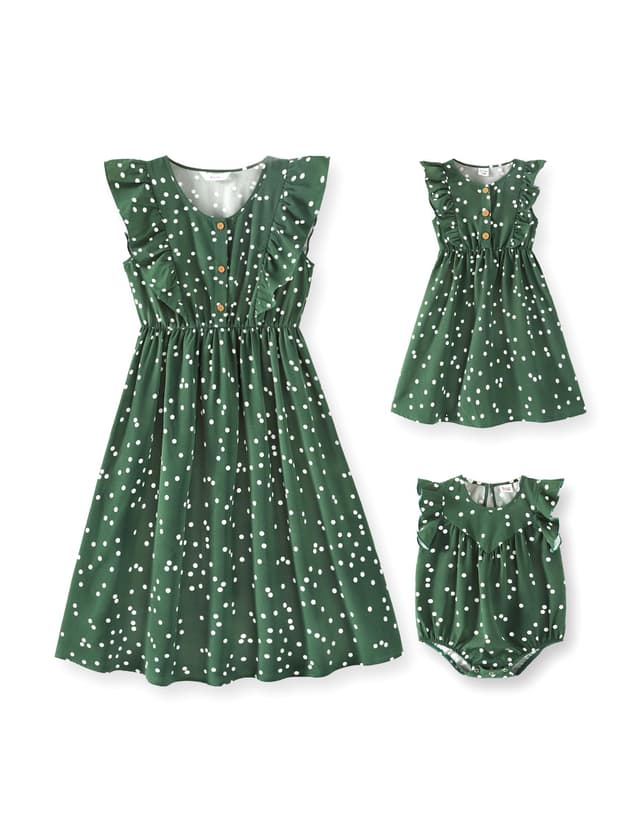 PATPAT Mutter Tochter Kleid Set: Gepunktetes Kleid mit Flatterärmeln für perfekte Familien-Matching-Outfits,Kleider für Baby - Mädchen/Mädchen/Damen