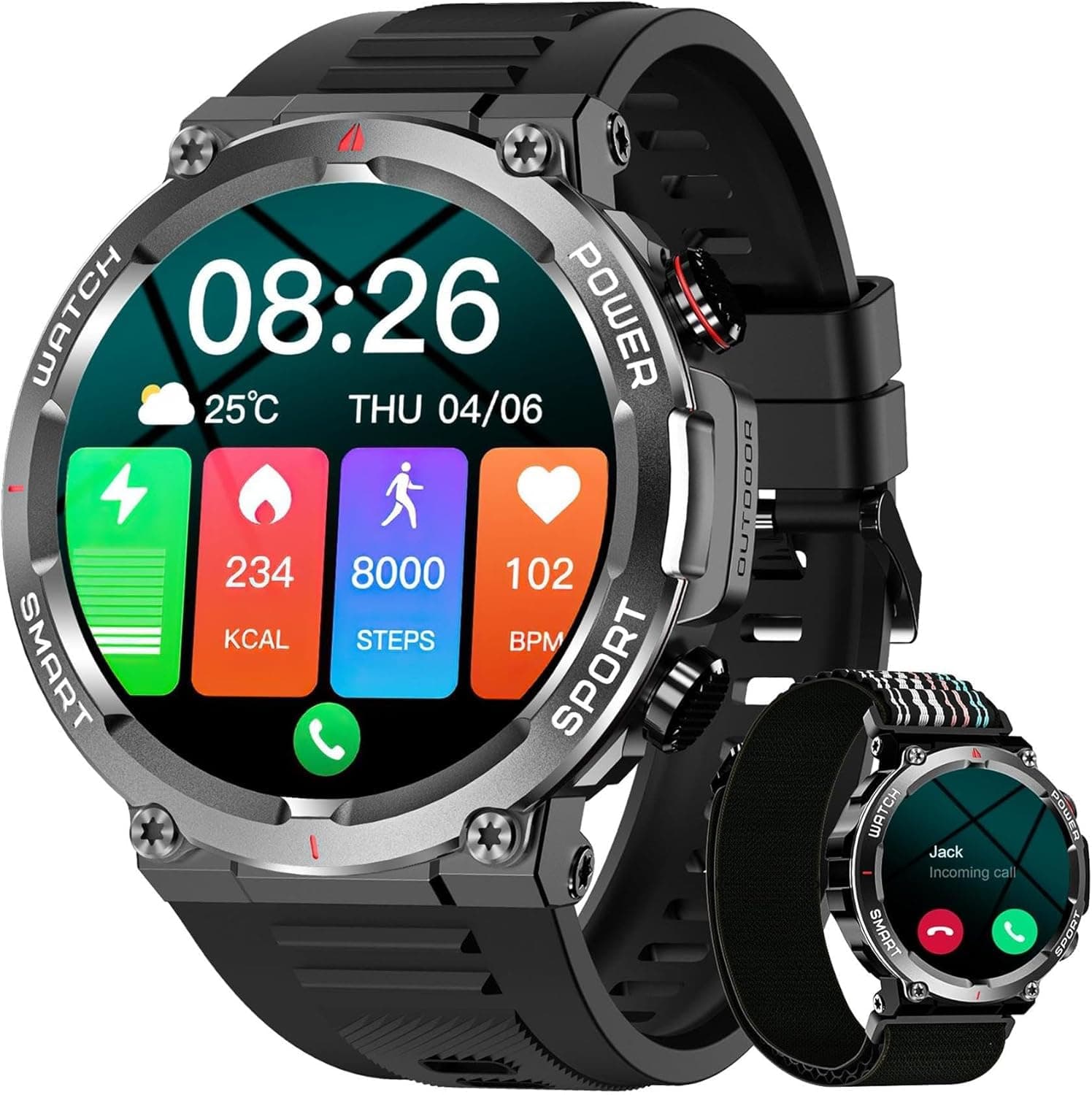IOWODO Smartwatch Herren Damen | 1.39" Fitnessuhr mit Bluetooth-Telefonie | 24/7 Pulsmessung + SpO2 + Schlafanalyse | 100 Sportmodi & IP68 | Kompatibel mit iPhone Android | Schwarz