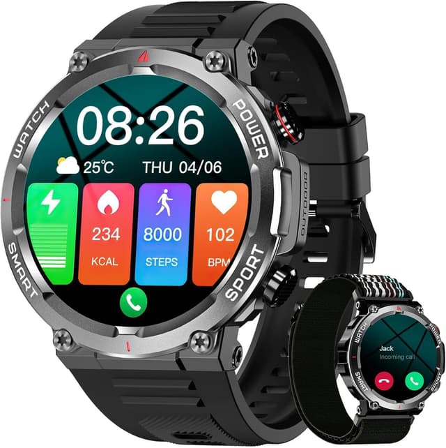 IOWODO Smartwatch Herren Damen | 1.39" Fitnessuhr mit Bluetooth-Telefonie | 24/7 Pulsmessung + SpO2 + Schlafanalyse | 100 Sportmodi & IP68 | Kompatibel mit iPhone Android | Schwarz