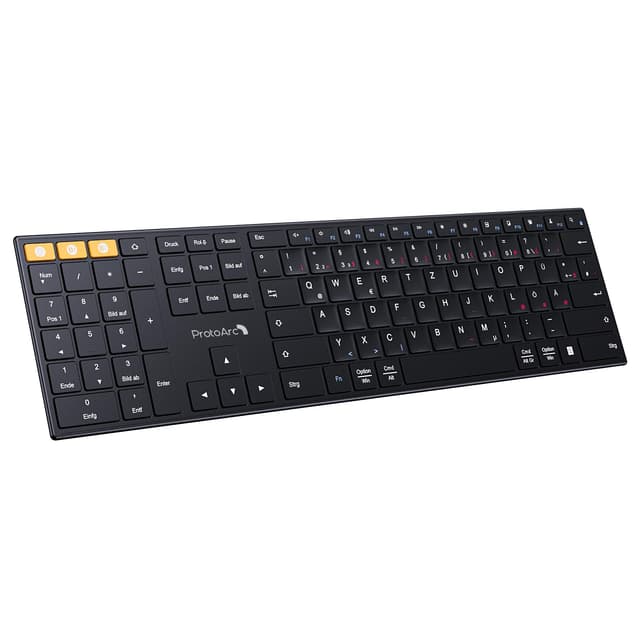 ProtoArc XK21 2.4G Kabellos Linkshänder Tastatur, Bluetooth Funk Tastaturen für Linkshänder Flach Deutsch, Leise QWERTZ Layout Linke Numpad Tastatur mit DREI Multi-Device, Mac/Windows/Android DE Layout