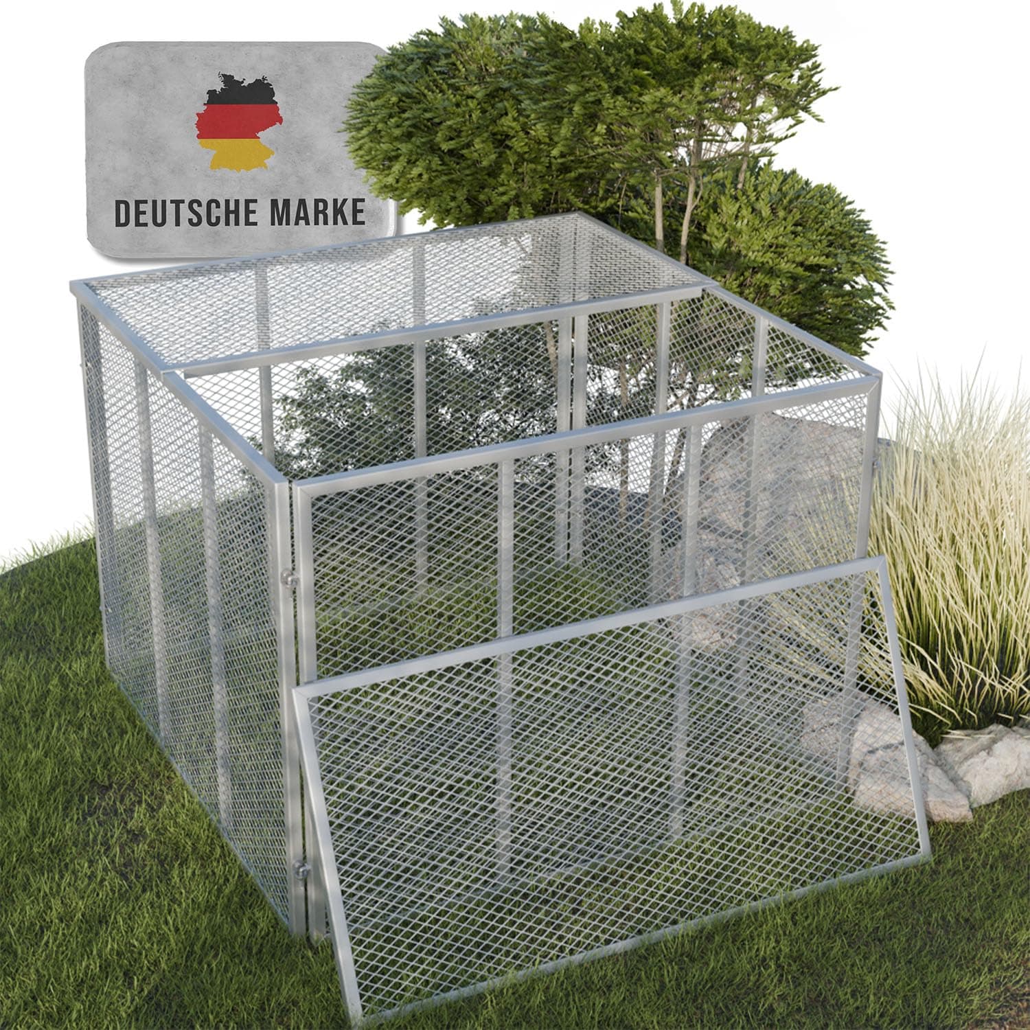 Heimfleiss® Komposter Metall 100x100x75 cm + Deckel | 750L Metallkomposter verzinkt & pulverbeschichtet | Metall Komposter Garten für Rasenschnitt & Biomüll | Gartenkomposter mit Stecksystem | Kompost Silberner Komposter + Deckel 100 x 100 x 75 cm (750 L)