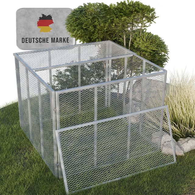 Heimfleiss® Komposter Metall 100x100x75 cm + Deckel | 750L Metallkomposter verzinkt & pulverbeschichtet | Metall Komposter Garten für Rasenschnitt & Biomüll | Gartenkomposter mit Stecksystem | Kompost Silberner Komposter + Deckel 100 x 100 x 75 cm (750 L)