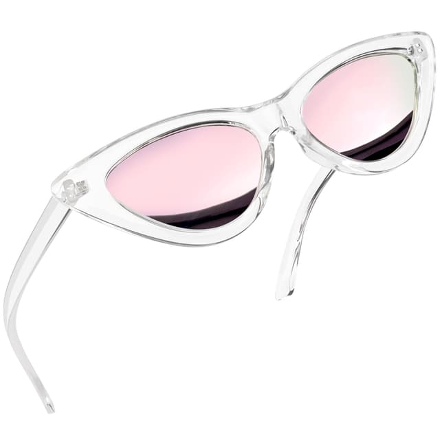 Joopin Katzenauge Sonnenbrille Damen Retro und 90er Damen Sonnenbrille Polarisiert Cateye UV400 Schutz Klassisch Vintage Dreieck Party Brille Einheitsgröße A09-transparent (Verspiegelte Rosa)