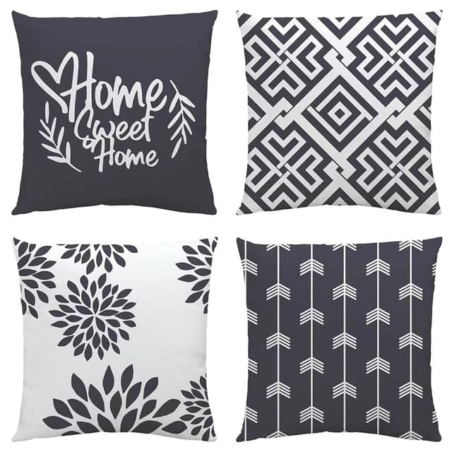 NIULAA Weich Kissenbezug 45x45 4er Set Schwarz-Grau,Deko Kissenbezüge Couchkissen Modern Kuschelig Dekokissen Kissenhülle Quadratisch Kissen Bezug Sofakissen Zierkissen Wohnzimmer Bett Draußen Schwarz-grau 45 x 45 cm, 4 Stück