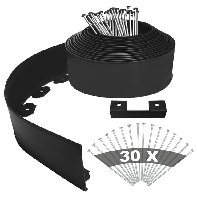 YEEBECA Rasenkante Kunststoff, 10CM Höhe 10M Länge Flexible Rasenkanten-Set zum Verschönern von Rasenflächen mit 30 Stahlankern 3MM Dicke Schwarz 10M+30 Stahlankern