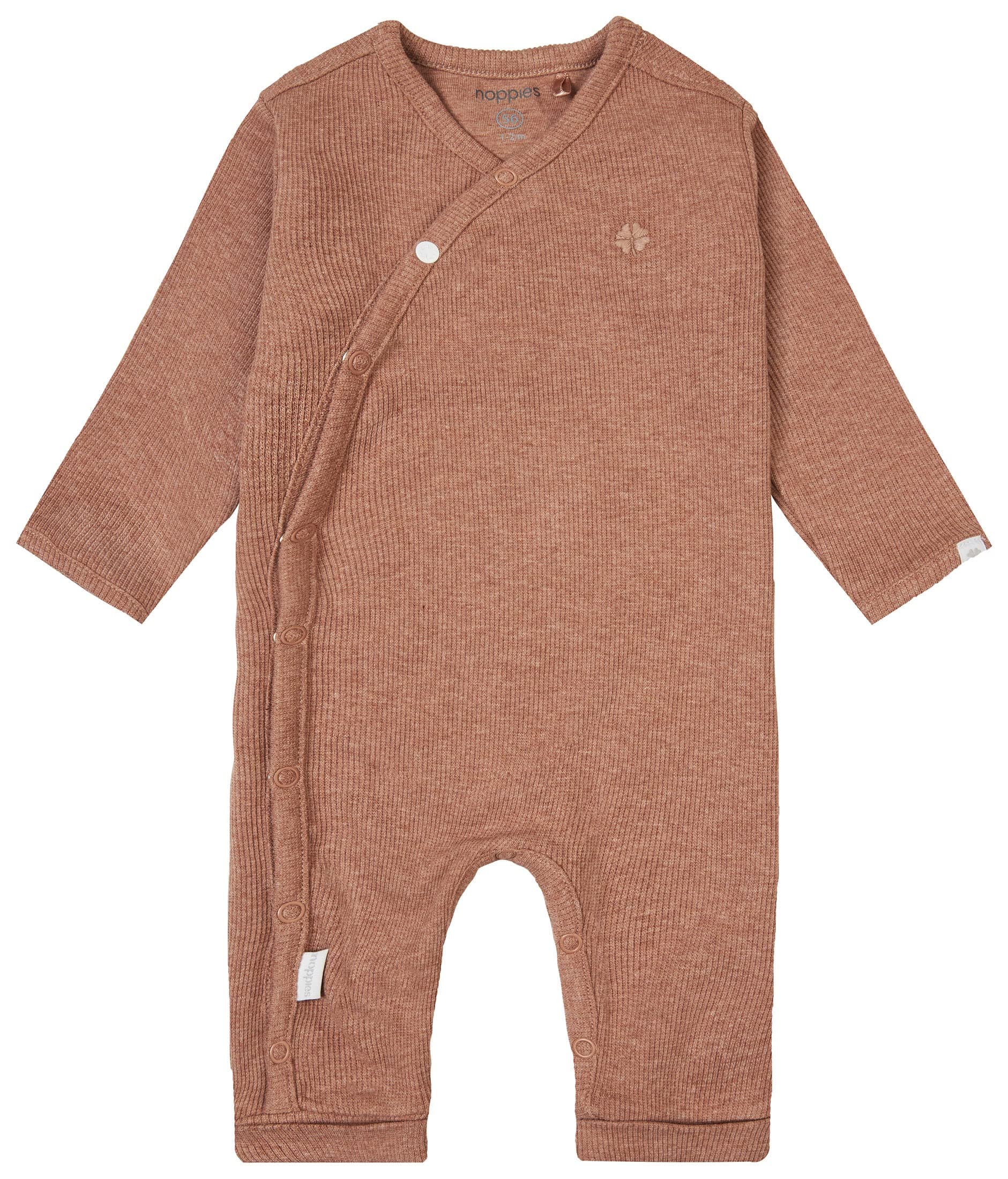 Noppies Unisex Baby U Playsuit Ls Rib Nevis Kleinkind-Strampelanzug 56 Cafe Au Lait Melange - N090