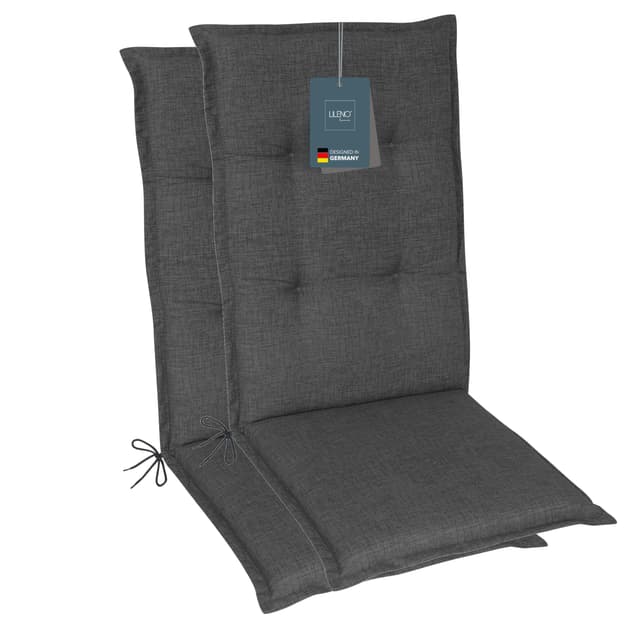 LILENO HOME Gartenstuhl Auflagen als [2er Set - Hochlehner] in Anthrazit - Bequeme Liegen als Sitzauflagen für Gartenmöbel - Stuhlkissen für Gartenstühle und Klappstühle Modern Anthrazit