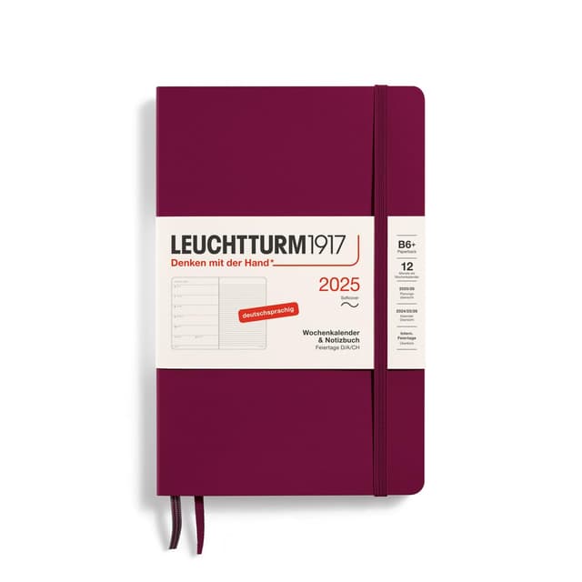 LEUCHTTURM1917 370521 Wochenkalender & Notizbuch Paperback (B6+) 2025, Softcover, Port Red, Deutsch