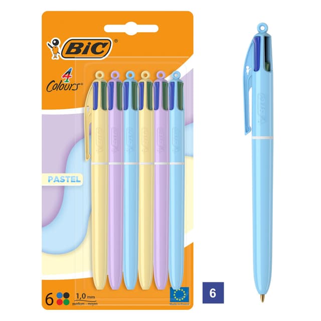 BIC 4 Farben Kugelschreiber Set in Pastell, in verschiedenen Farben, 6er Pack, Ideal für das Büro, das Home Office oder die Schule 1 stück (6er Pack)