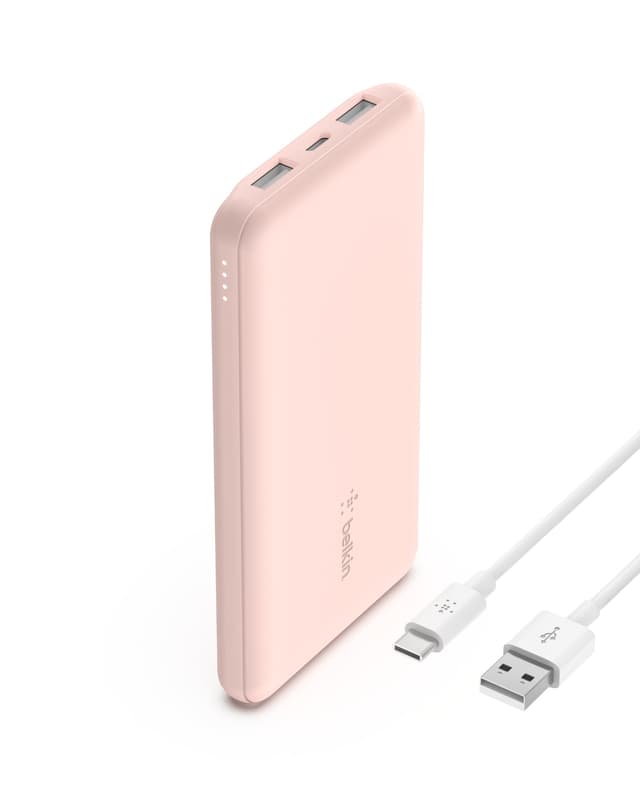 Belkin USB-C-Powerbank (10.000 mAh, 1 USB-C-Port und 2 USB-A-Ports zum Laden von iPhone, AirPods, iPad, Android- oder Anderen Geräten mit bis zu 15 W) - Roségold