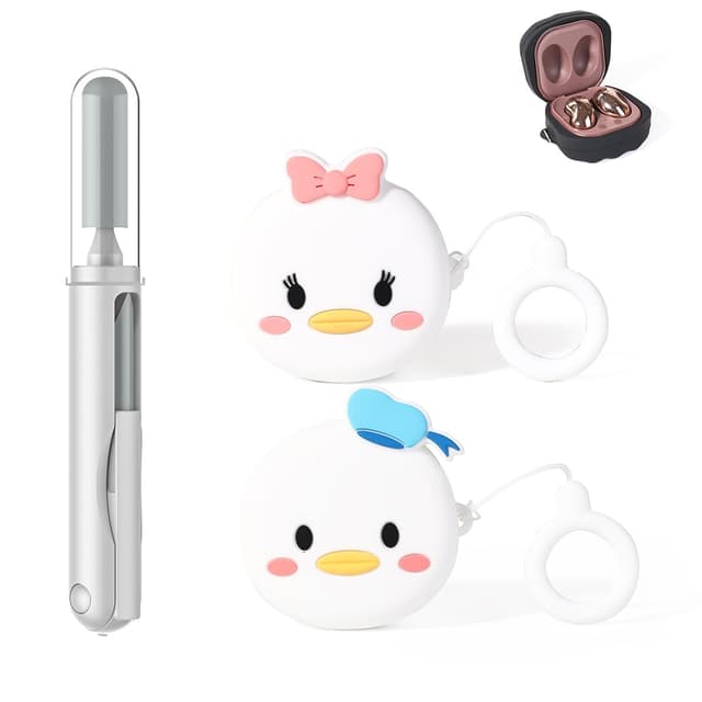 (2Packung + Reinigungsstift) XMBYGY Silikon Hülle für Galaxy Buds FE(2023) / Buds2 Pro(2022) / Buds 2(2021) / Buds Pro(2021) / Buds Live(2020) Schutzhülle mit 3 in 1 Reinigungs Bürste Stift Werkzeuge Donald+Daisy