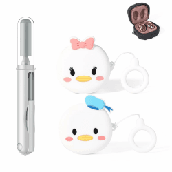 (2Packung + Reinigungsstift) XMBYGY Silikon Hülle für Galaxy Buds FE(2023) / Buds2 Pro(2022) / Buds 2(2021) / Buds Pro(2021) / Buds Live(2020) Schutzhülle mit 3 in 1 Reinigungs Bürste Stift Werkzeuge Donald+Daisy