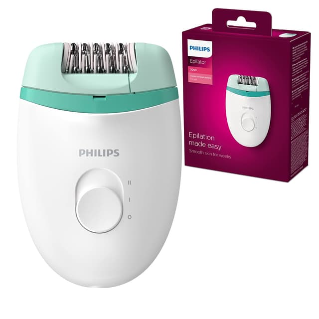 Philips Satinelle Essential BRE224/00 Kompakter Epilierer mit Kabel, Weiß / Grün Weiß / Grün BRE224/00
