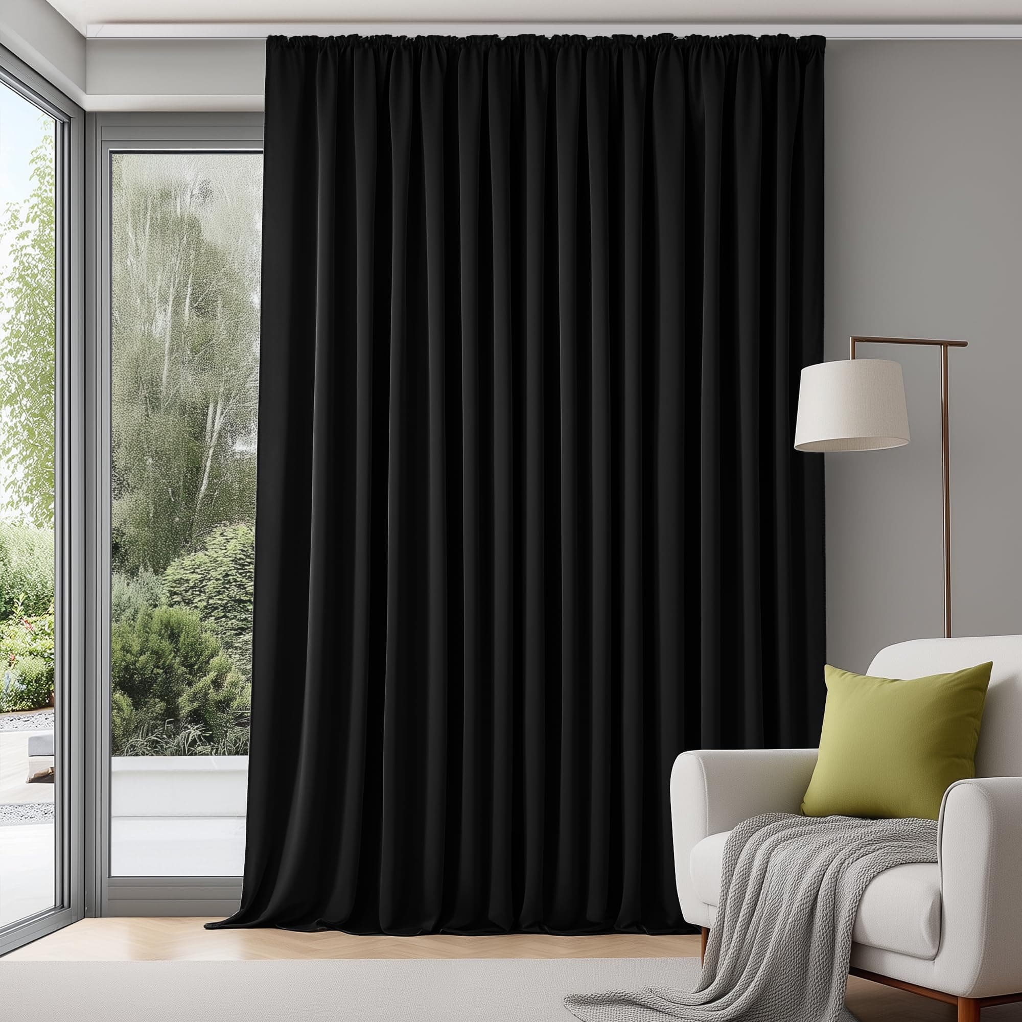 Deconovo Extra Breite Gardinen Wohnzimmer mit Kräuselband Blickdicht Vorhänge für Schiene Raumteiler Vorhang Verdunklungsvorhänge Kälteschutz, 245x280 cm(HöhexBreite), Schwarz, 1 Stück H245 x B280 cm (1er Pack) Schwarz
