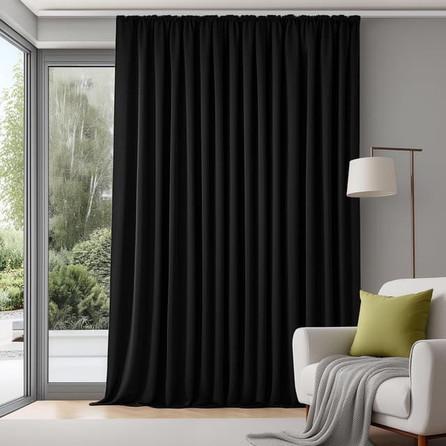 Deconovo Extra Breite Gardinen Wohnzimmer mit Kräuselband Blickdicht Vorhänge für Schiene Raumteiler Vorhang Verdunklungsvorhänge Kälteschutz, 245x280 cm(HöhexBreite), Schwarz, 1 Stück H245 x B280 cm (1er Pack) Schwarz