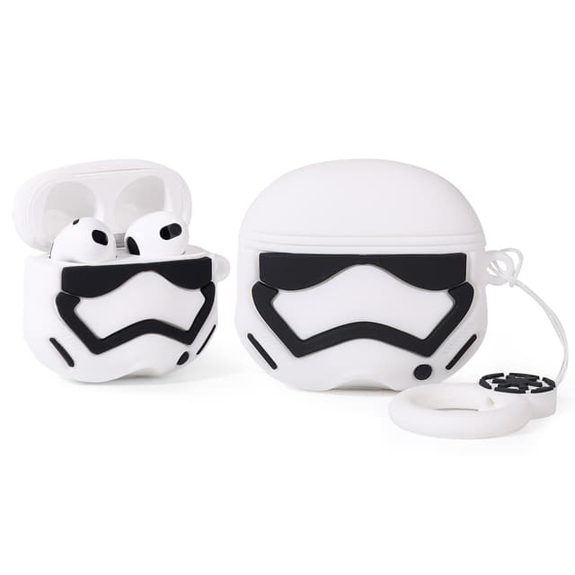 Hülle für AirPods 3rd Erzeugung Ohrhörer, XMBYGY Silikon AirPods 3 Ladehülle Schutzhülle mit niedlichen Cartoon Haut Design Kopfhörer, mit Schlüsselbund WhiteSoldier