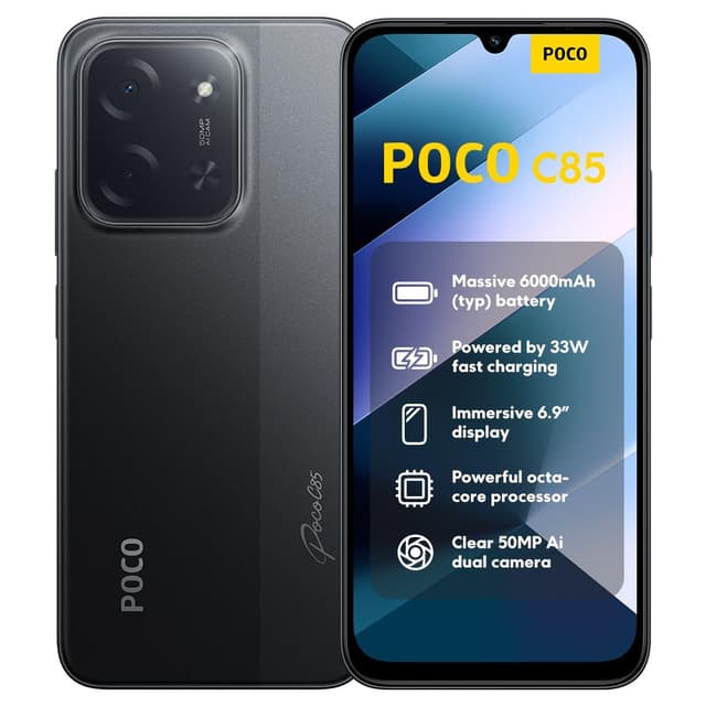 XIAOMI Poco C85, Smartphone 8+256GB, 6,9" 120Hz Display 7,99mm Design, MediaTek Helio G81-Ultra Octa-Core, 50MP AI-Zweifach-Kamera, 6000mAh, Black, Ladegerät Nicht im Lieferumfang enthalten 8+256GB Black