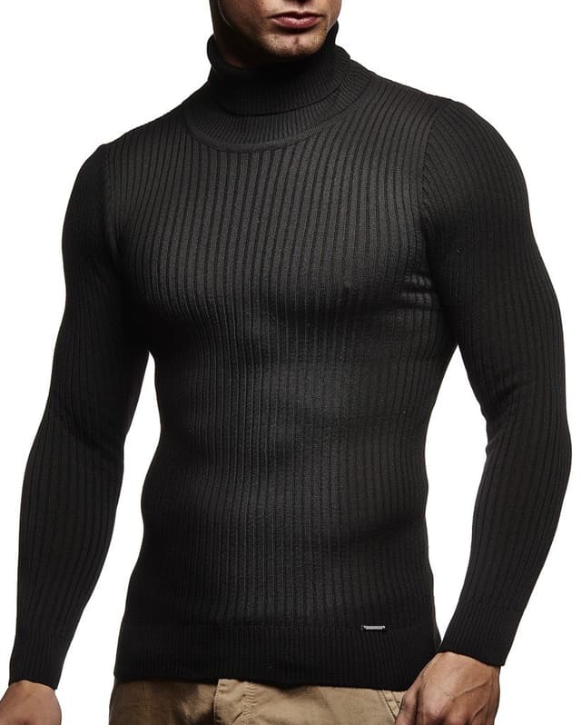 Leif Nelson Rollkragenpullover Herren Strickpullover - Cooler Männer Pullover Rollkragen - Dünner Männer Strick Pullover Winter & Sommer M Schwarz