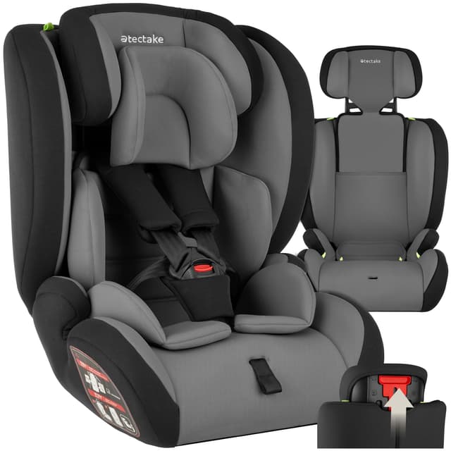 tectake® Kindersitz und Sitzerhöhung, Autositz für Kinder von 76-150 cm, bis 36 kg, 5-Punkt Sicherheitsgurt, Kindersitzerhöhung durch herausnehmbare Sitzschale, ECE R129/03 i-Size - dunkelgrau/schwarz