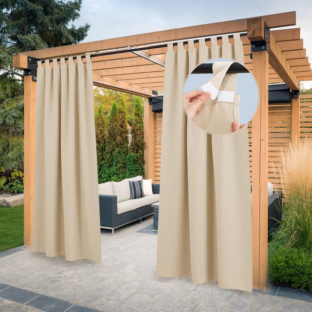 PONY DANCE Outdoor Vorhang Sonnenschutz 2er Set H 243 x B 132 cm Outdoorvorhänge Wetterfest Sichtschutz Balkon Vorhang mit Abnehmbaren Schlaufen Outdoor Gardinen Wasserdicht, Biscotti Beige H243 x B132 cm (2er Pack) Biscotti Beige