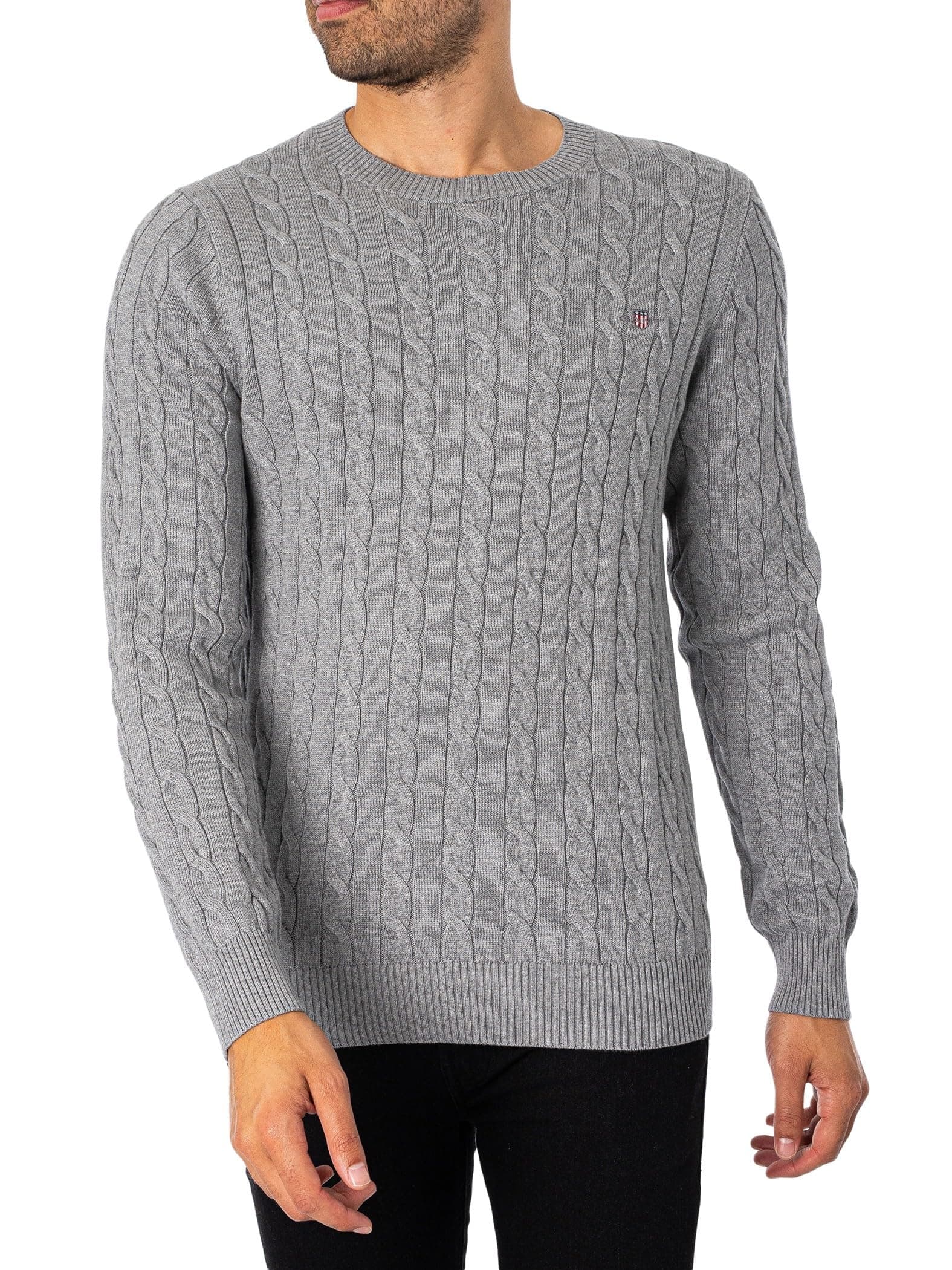 GANT Herren Cotton Cable C-Neck Pullover 5XL Grey Melange
