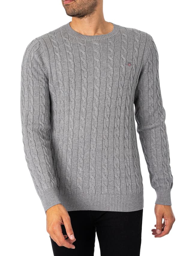 GANT Herren Cotton Cable C-Neck Pullover 5XL Grey Melange