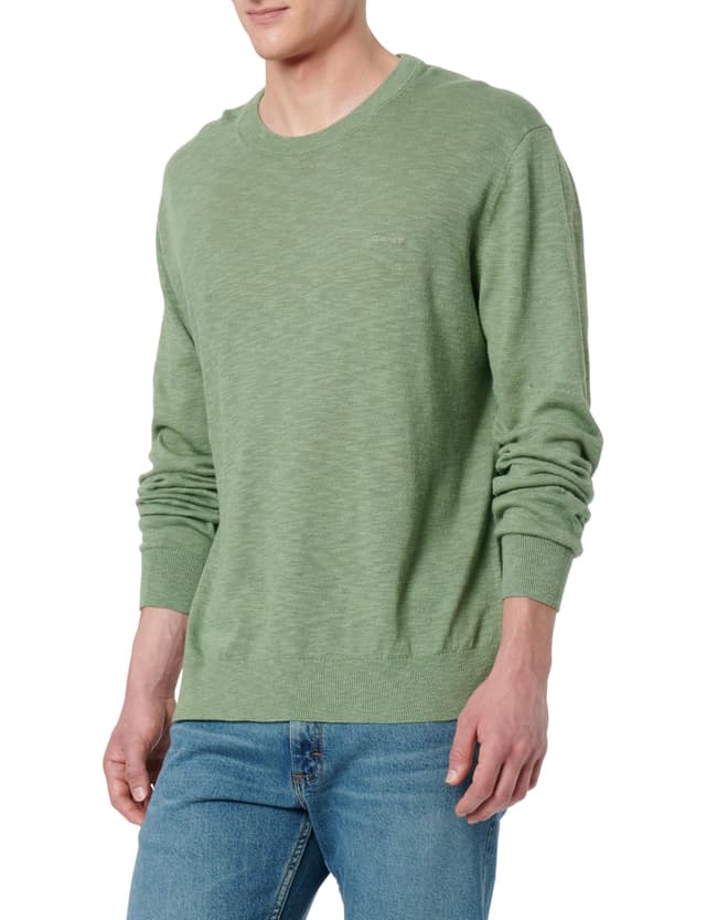 GANT Herren Linen Blend C-Neck Pullover S Kalamata Green