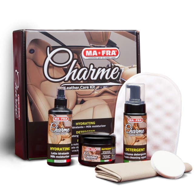 Mafra, Charme, Reinigungsset für Autositze und Armaturenbretter, reinigt, pflegt und macht Leder elastisch, auch zur Nutzung für daheim und für Ökoleder geeignet
