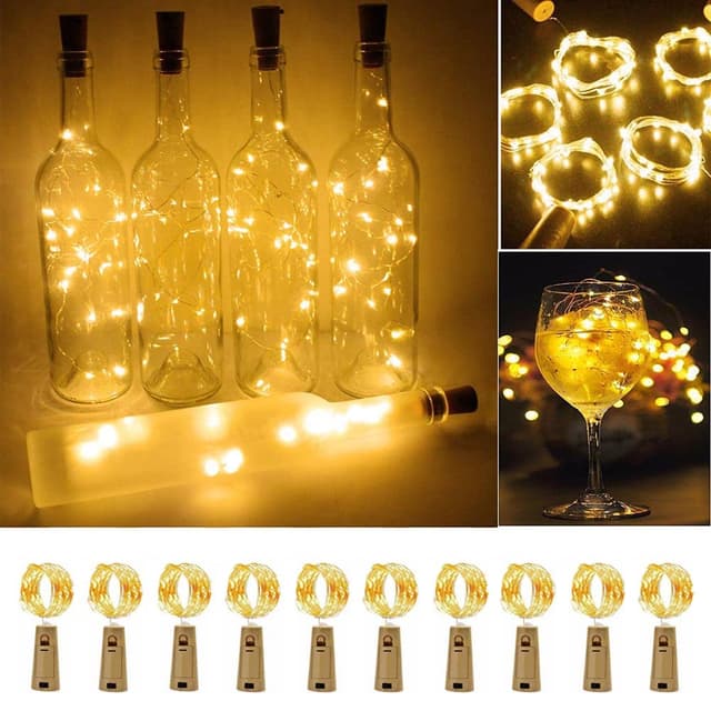 Loiina Flaschenlicht Batterie,10 Stück 2M 20 LED Flaschenlichterkette Korken, Flaschenlicht Lichterkette für Party Deko Weihnachten, Party Hochzeit,Warmweiß